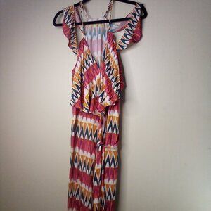 Gianni Bini Wrap Dress Women M Sleeveless Cold Shoulder Pattern Colorful